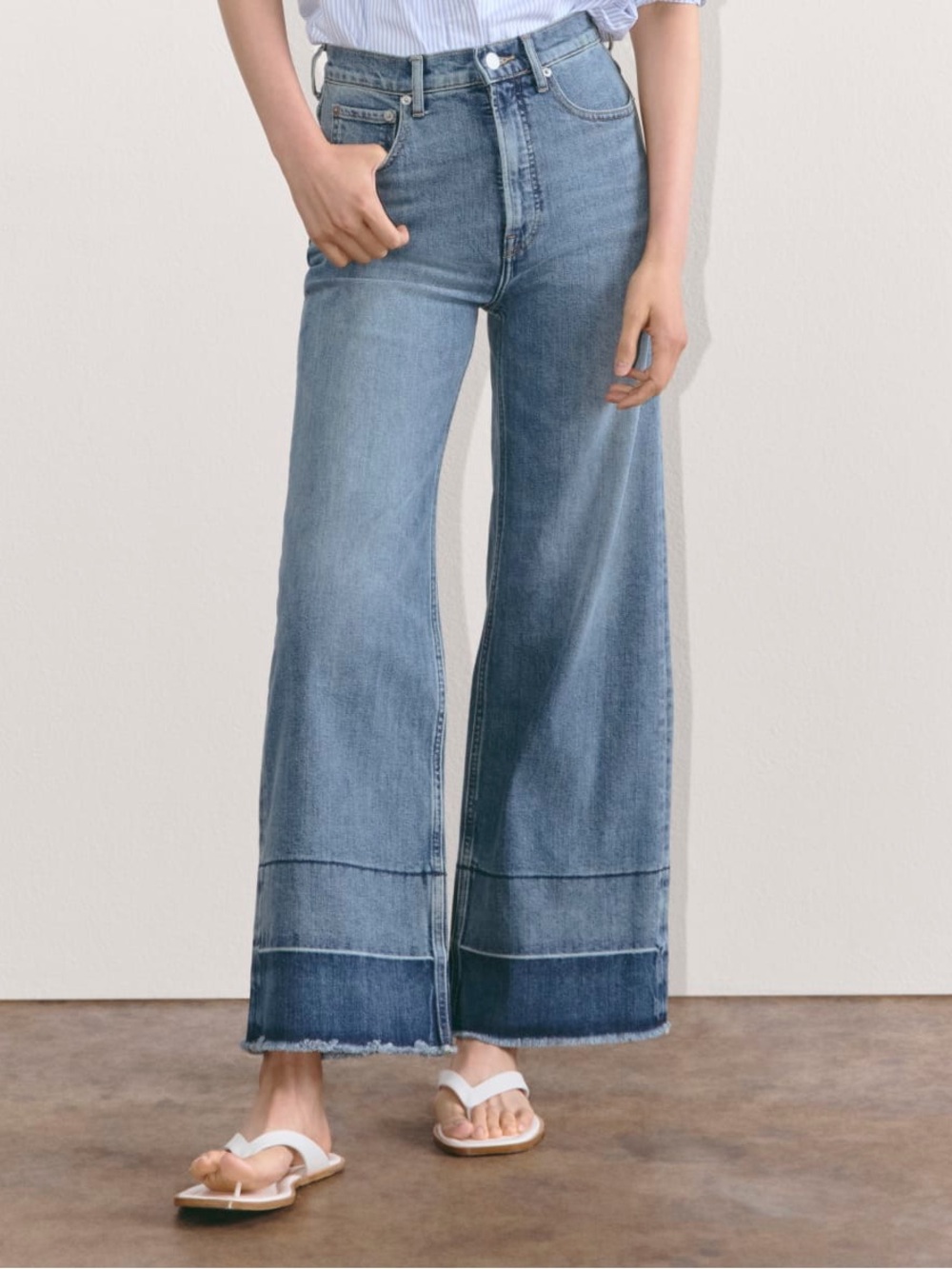 Everlane Wide Leg Crop Jeans High Rise Raw Hem Denim Size 28 Trendy Chic
